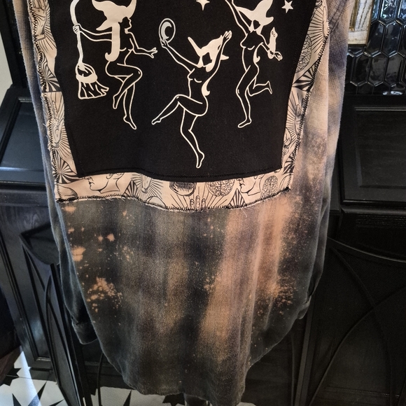 Witchy Women Upcycled Bleached Distressed Flannel Shirt With Heat Bonded Patch - Picture 6 of 6